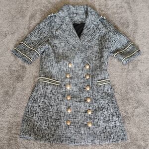 French Made Unbranded Tweed Double Breasted Blazer With Braided Trim